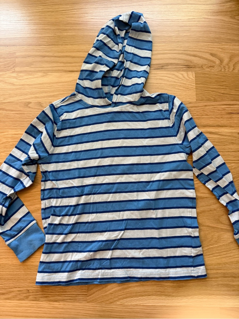 Kids Blue & White Stripe Hooded Long-Sleeve Tee